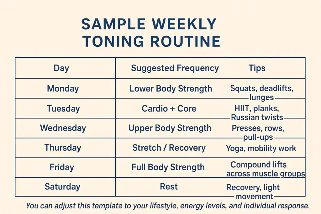 Achieving the Perfect Tone: How Often Should You Exercise for Results? 4 Weekly exercise Pinner plan graphic